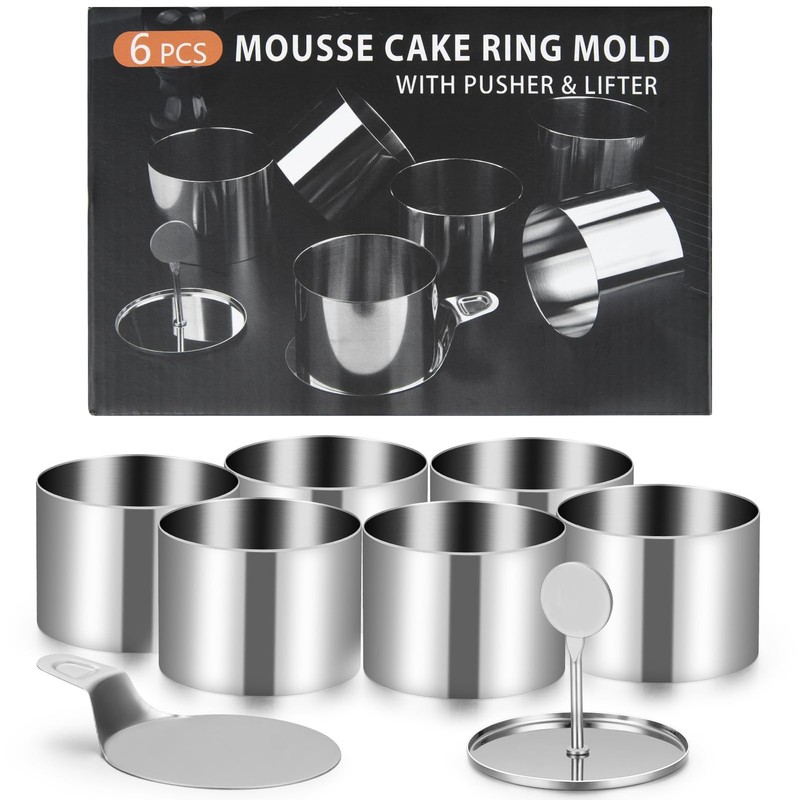 6 Pack Cake Ring Mold, Seamless Stainless Steel Round Mousse Cake Molds, Mous... gallery