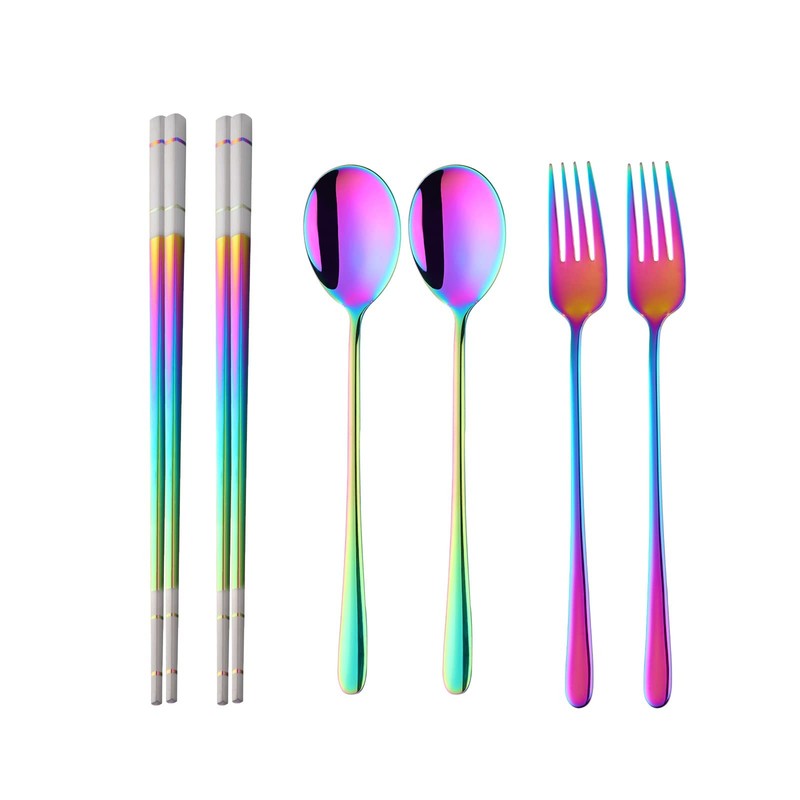 Stainless Steel Korean Chopsticks Spoons and Fork Set, 2 Pack Reusable Forks …