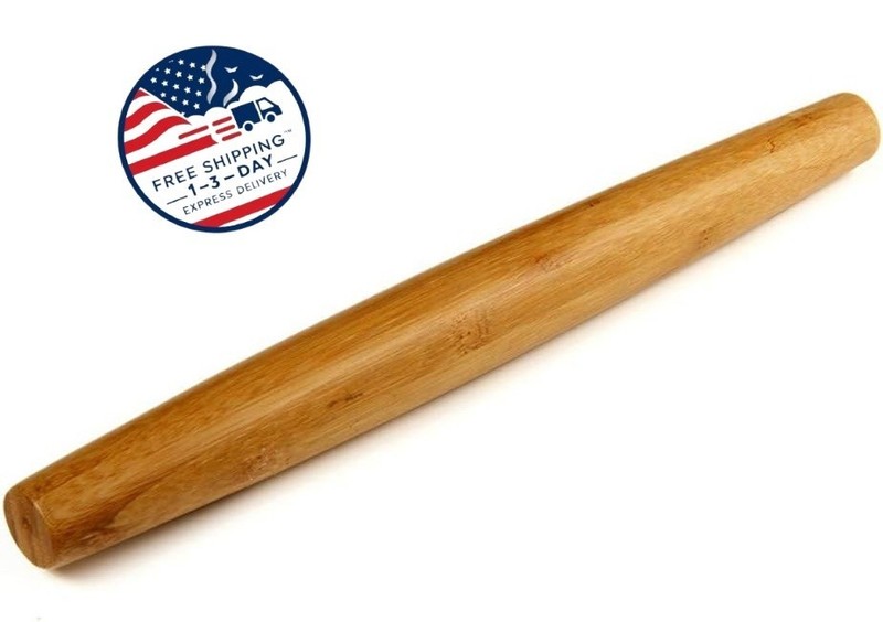 Rodillo de madera de bambú para hornear masa de pizza, tartas, 13 pulgadas