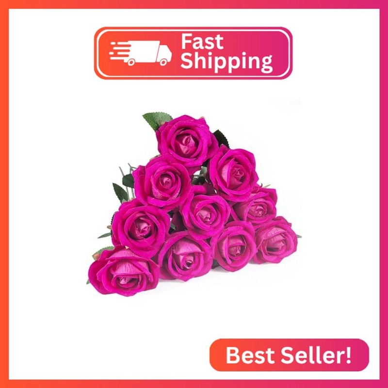 DECEED 10 PCS Artificial Roses with Long Stems Silk Flowers Realistic Foam Flowe