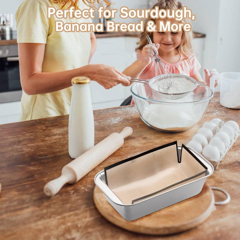 2Pcs Silicone Bread Loaf Pan Liners - Reusable Baking 9×5 inch, Beige gallery