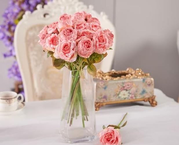 Rose Artificial Flower 12pcs Realistic Faux Silk Roses Fake A 12pcs Pink Rose gallery