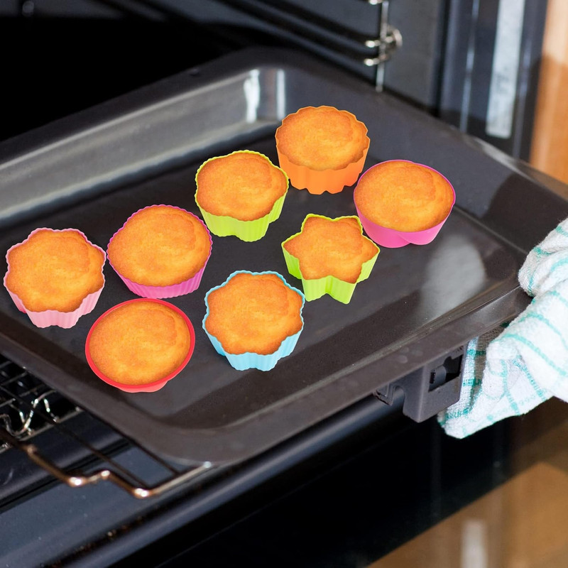 42 Pack Silicone Cupcake Molds - 2 Inch Mini Size Multi Flower-Shaped Baking Cup gallery