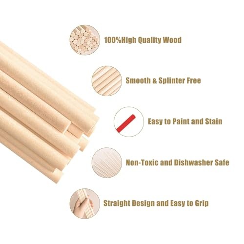 25PCS Dowel Rods Wood Sticks Wooden Dowel Rods - 1/4 x 12 Inch Precut Dowels gallery