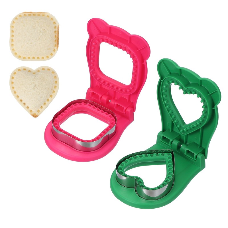 2 Pack Crustless Sandwich Cutter, Square/Heart Shape(Rose Red/Green)