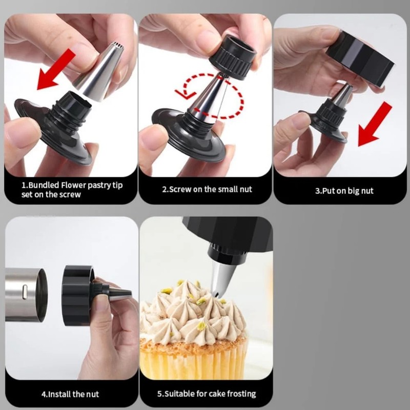 Stainless Steel Cookie Press Gun Kit with 13 Cookie Discs & 8 Piping Tips, Inclu gallery