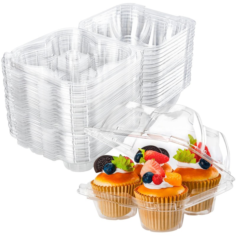 4 Compartment Cupcake Containers 40 Pack Cupcake Holder with Connected Airtig…