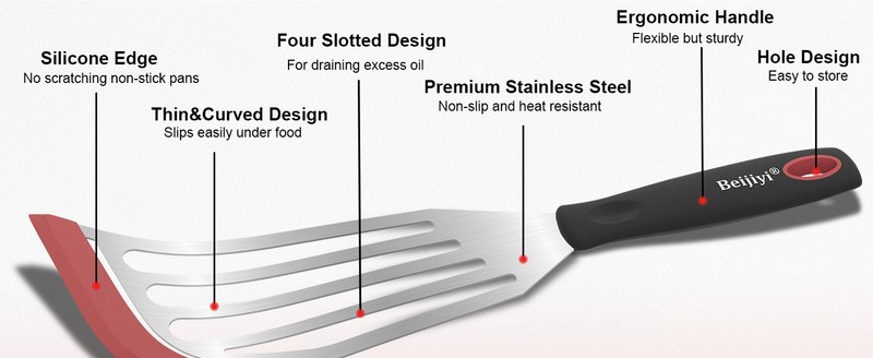 Fish Spatula Turner Set of 2, Heat Resistant Silicone Ed Slotted gallery