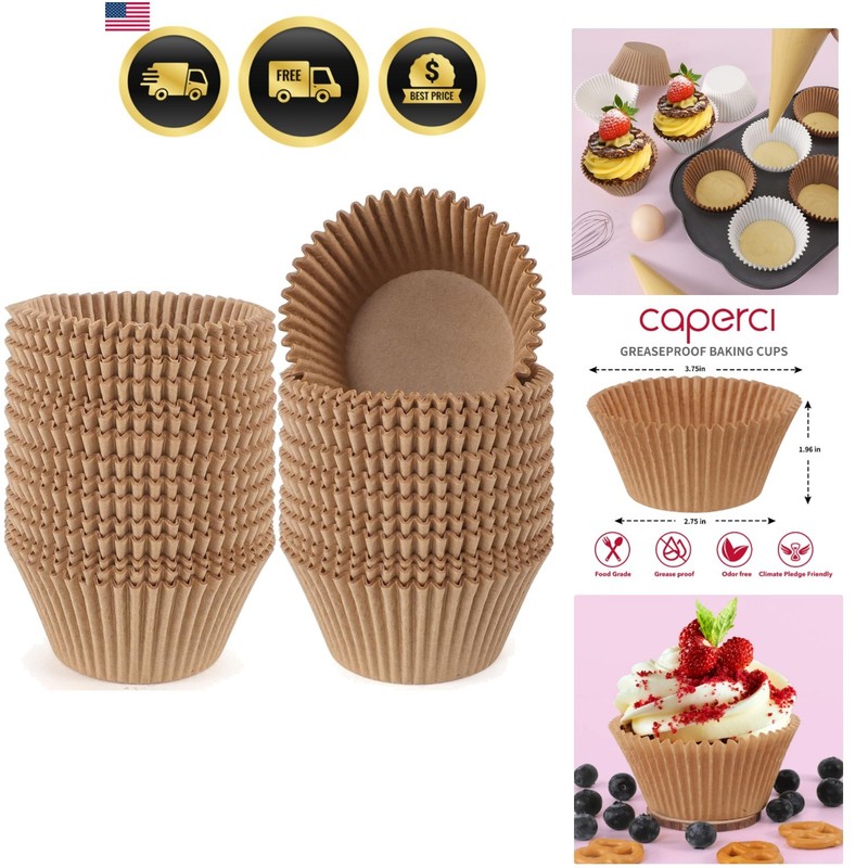 Jumbo Cupcake Liners Natural Muffin Baking Cups 300-Count, No Smell, Food Gra…