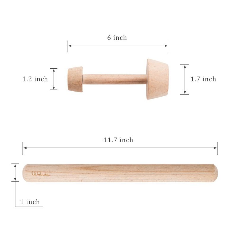 Wood Rolling Pin and Tart Tamper Set 12 Inch Dough Roller Pie Shell Cookie gallery