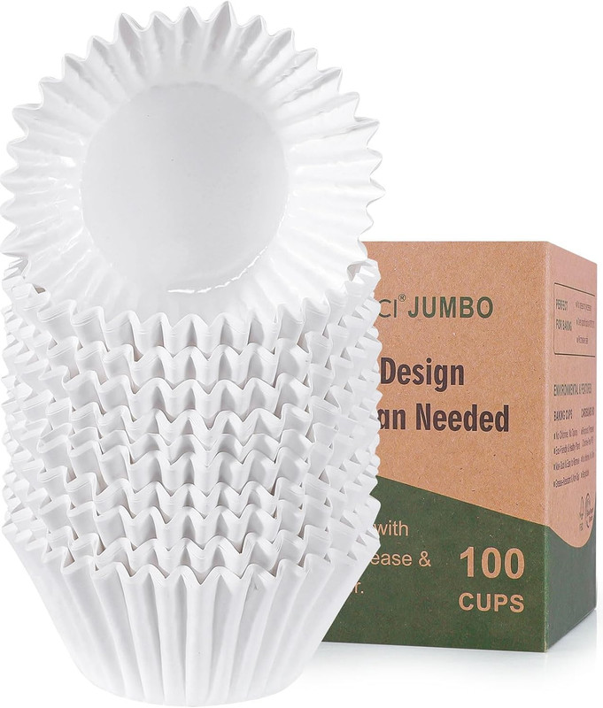 Caperci Heavy Duty Jumbo Cupcake Muffin Liners for Baking – Extra Large 100Pcs