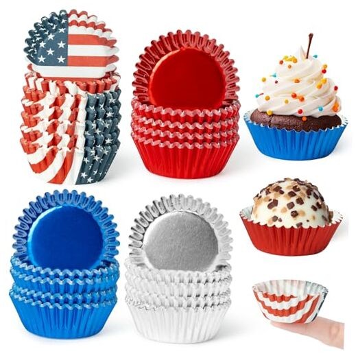 America Mini Cupcake Liners – 600pcs 4th of July Foil Baking Cups America Flag