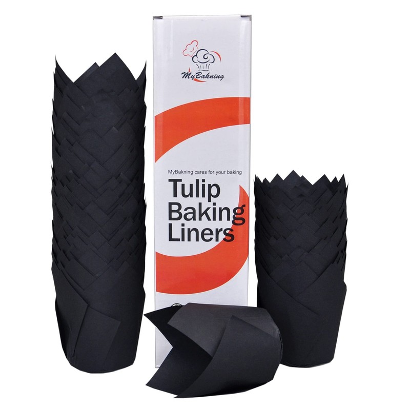 Black color Large size Tulip Baking Cups 2-1/4Base diameter x 4Wall height Pa…