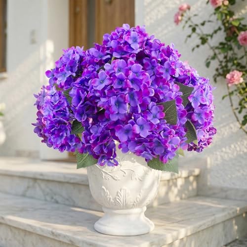 Pcs Hydrangea Artificial Flowers Outdoor Silk Bouquets, UV Resistant 4 Purple gallery