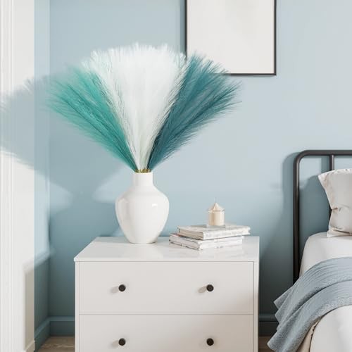 pcs Blue Faux Pampas Grass Decor, 21.6in 30 Teal Blue & White & Deep Blue gallery