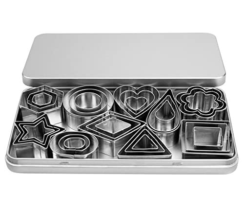 Mini Cookie Cutters Set, Star, Square, Round, Heart, Flower, Diamond shapes,30Pc