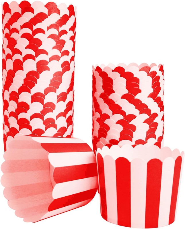 50-Pack Muffin Cups Baking Paper Cup Cupcake Muffins Liners Red and White Str…
