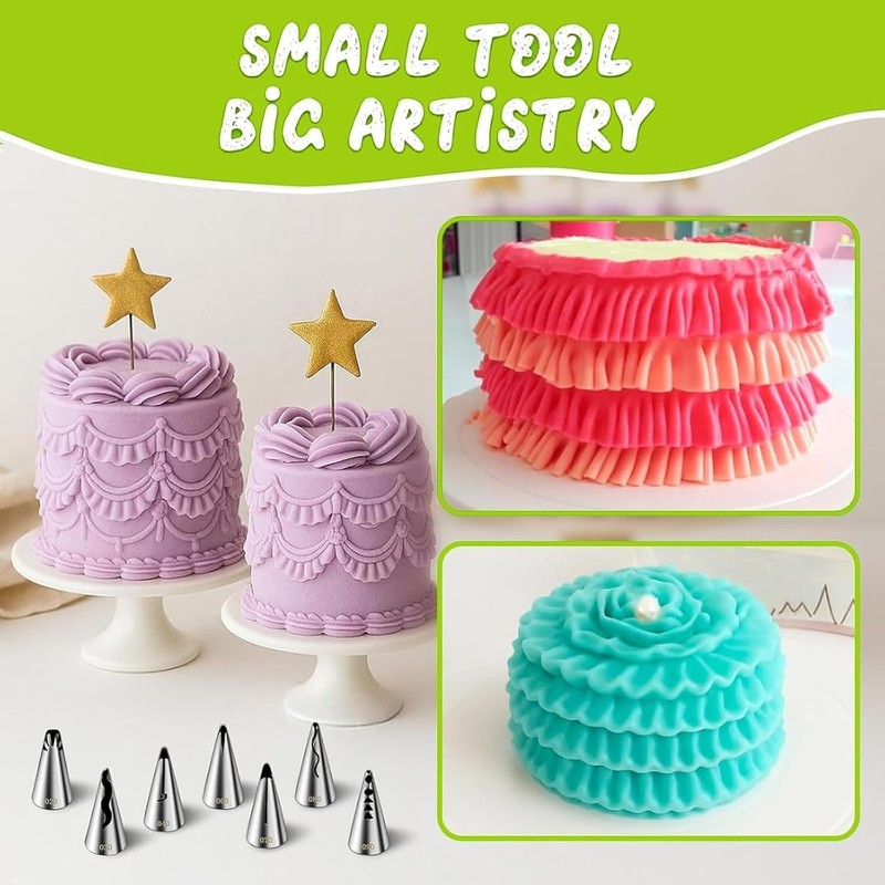 9-Piece Vintage Ruffle Piping Tips Set - Stainless Steel Cake Decor Essentials gallery