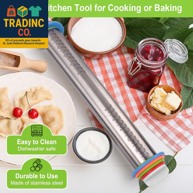 Adjustable Rolling Pin with Thickness Rings for Baking, Stainless Steel Designs gallery