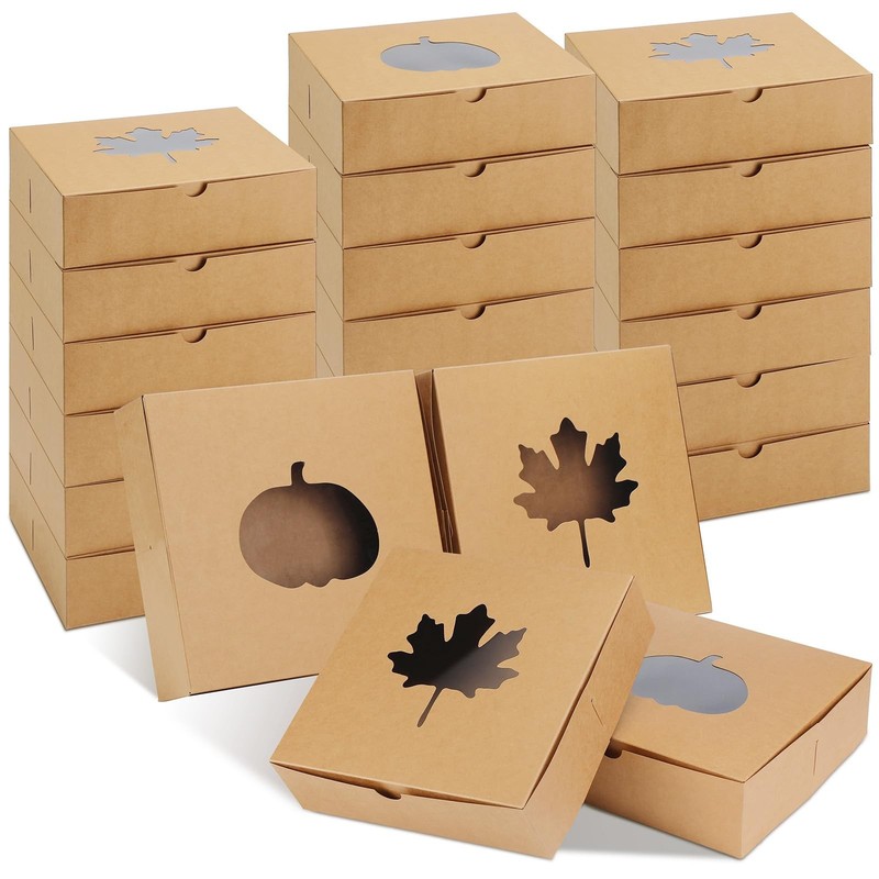20 Pcs Thanksgiving Cardboard Bakery Cookie Boxes Autumn Fall Kraft Baking Tr…