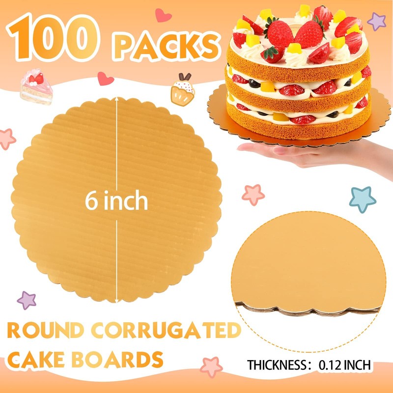 100 Pack Gold Cake Boards Round Cake Base Boards Disposable Plate Scalloped B... gallery