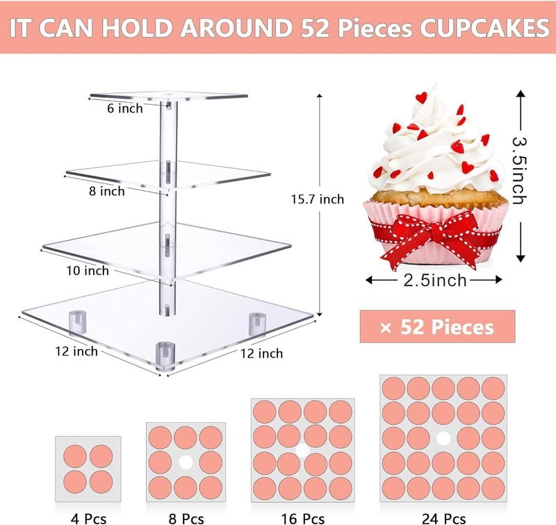 Cupcake Stand 4 Tier Cupcake Stand 50 Cupcakes Square Tiered Cupcake Tower Clear gallery