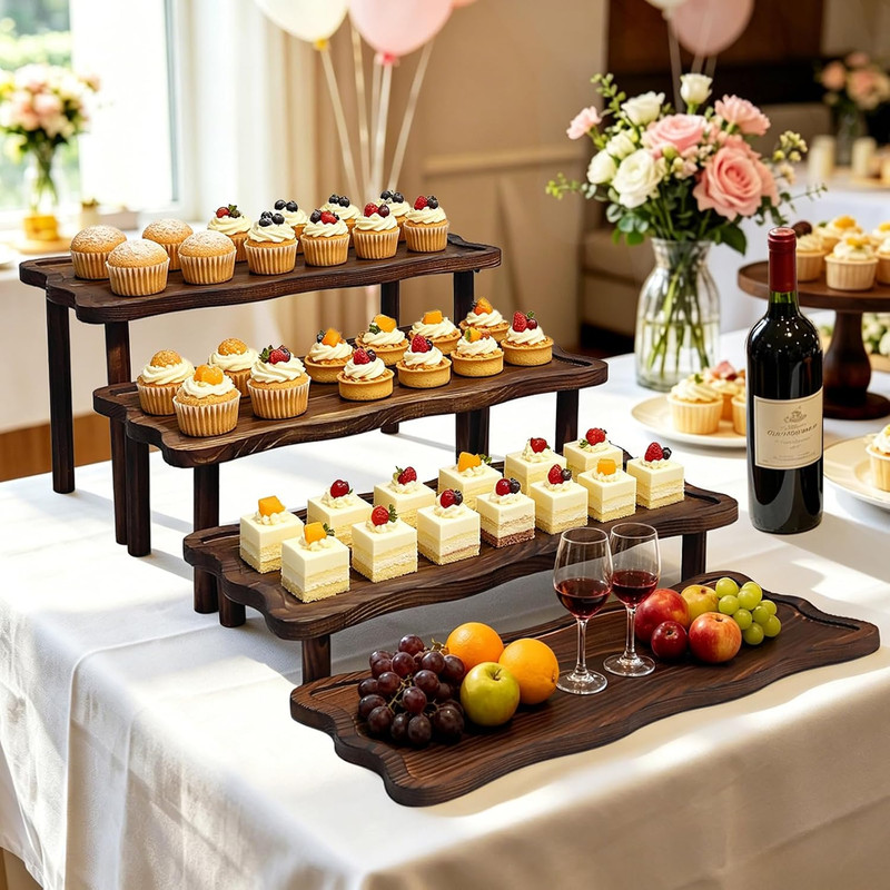 4 Tier 16" Large Wood Cupcake Stand, Portable Rustic Tray for Party | Tiered Woo