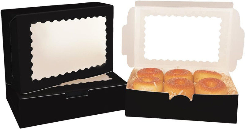 50Pcs Black Cookie Box with Window 9x6x2.5 inch Pastry Macaron Bakery Box For Pa gallery