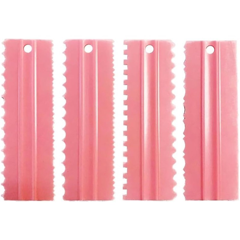 Cake Scrapers Set Pink Decorating Comb and Icing Smoother Plastic Sawtooth Sc…