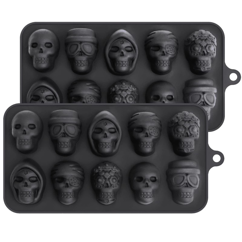Chocolate Molds Skull Candy Mold for Jelly Crayon Resin Pack of 2 Dia 1.7inch