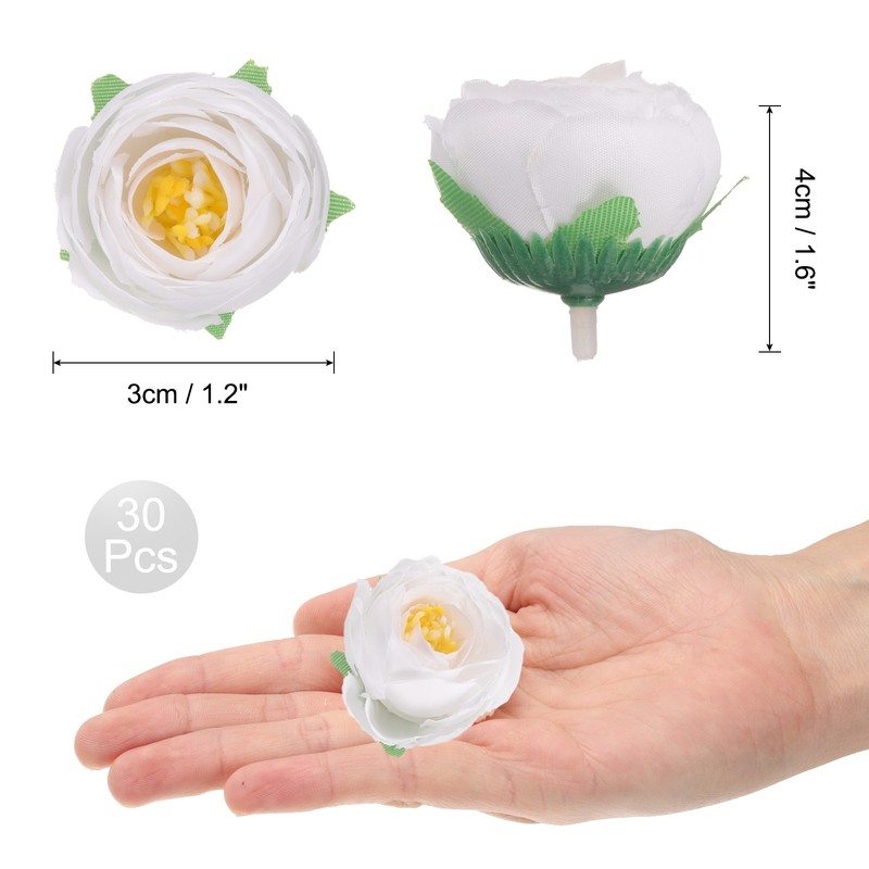 30pcs Artificial Camellia Flower Heads1.2" Silk Fake camellia Heads Pure White gallery