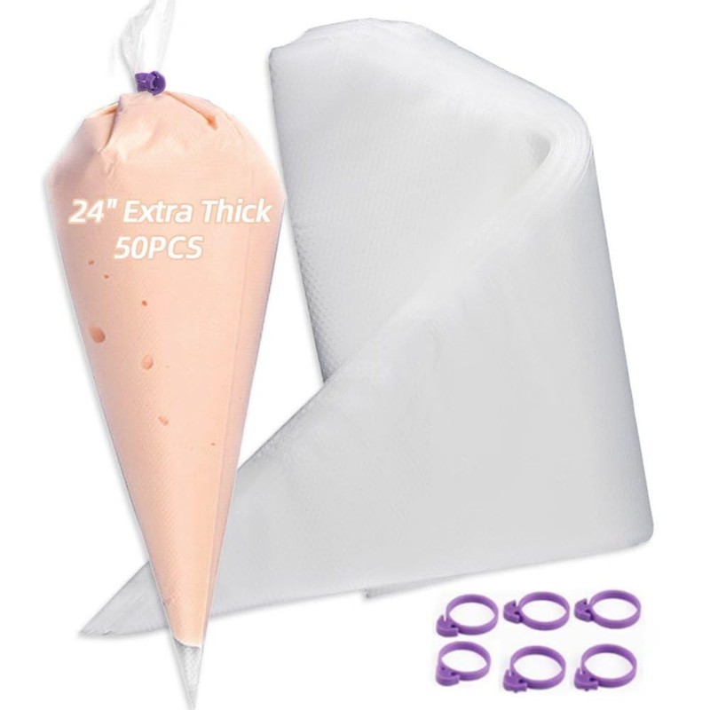 24 Inch Extra Large Piping Bags Disposable Pastry Bag with 6 Bag Ties Heavy Duty