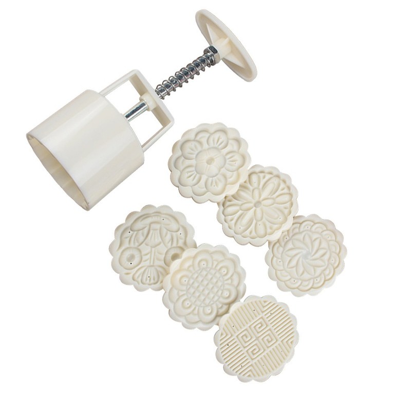 Reusable 6 Piece Moon Cake Mould Set Ivory ABS Fondant Making Kitchen Tools gallery