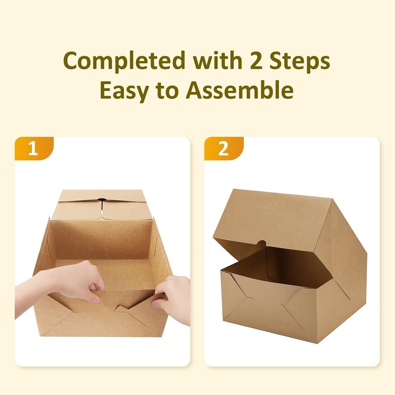 Brown 10x10x5 Auto Pop Bakery Cake Boxes with Window 25 Pack gallery