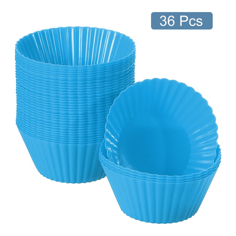 36Pcs Silicone Cupcake Baking Cups, 2.8" Non-Stick Muffins Liners Blue gallery