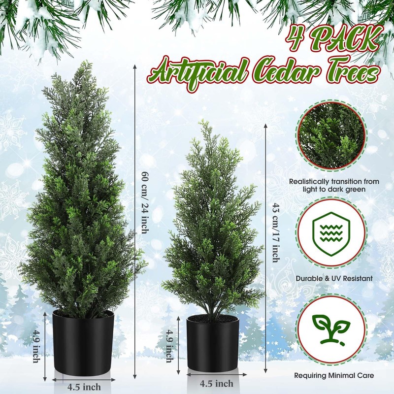 Riceshoot 4 Pcs 1.5Ft 2Ft Artificial Cedar Topiary Trees For Outdoor Artificial gallery
