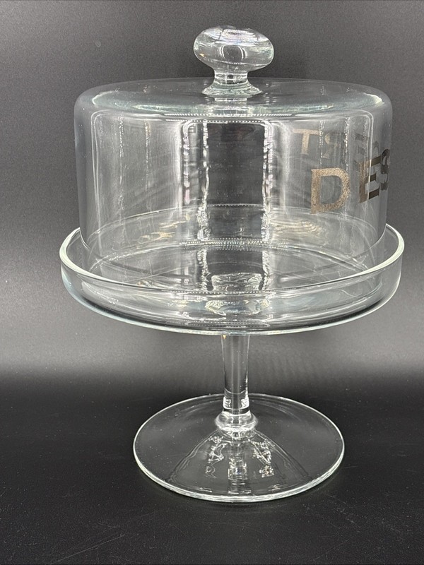 Glass Clear Pedestal Dome Cake Dessert Stand Cupcake Candy Display Silver Letter gallery