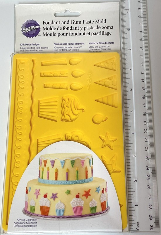 NEW Wilton Kids Party Cupcakes Cherry Candles Pennants Fondant Silicone Mold