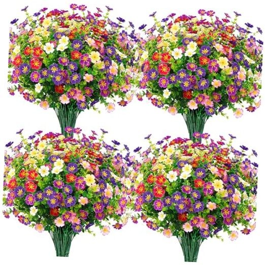 24 Bundles Artificial Silk Flowers for Outdoors, Fake Plants Faux Multi Color