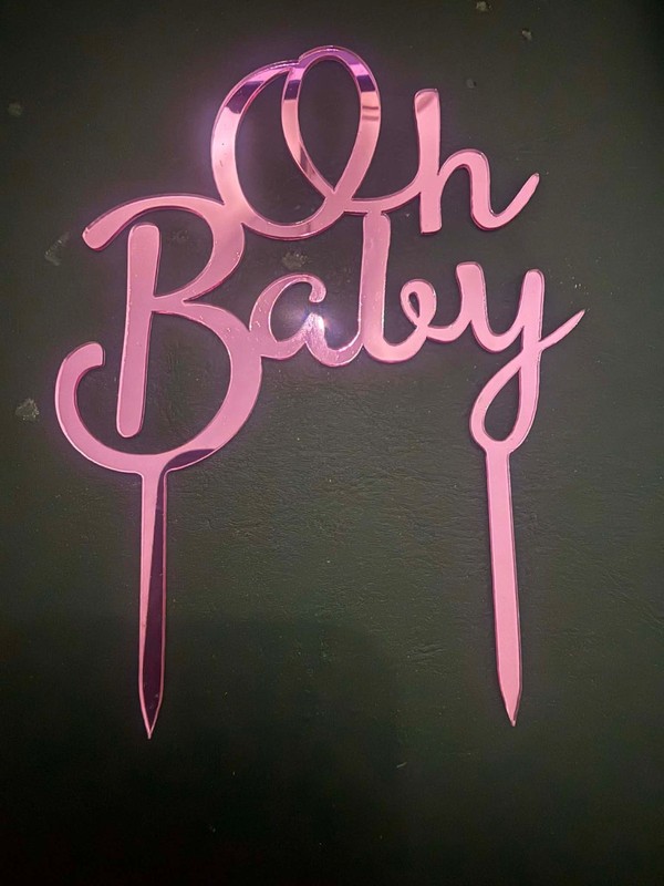 *(13) 1 pcs GOLD or PINK “OH BABY” CAKE TOPPER, birth, baby, mother