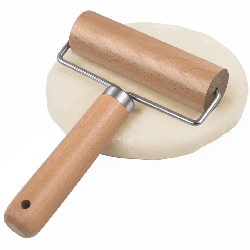 Small Rolling Pin with Handle, Wooden Dough Pastry Roller, Non-Stick Pizza Ro…