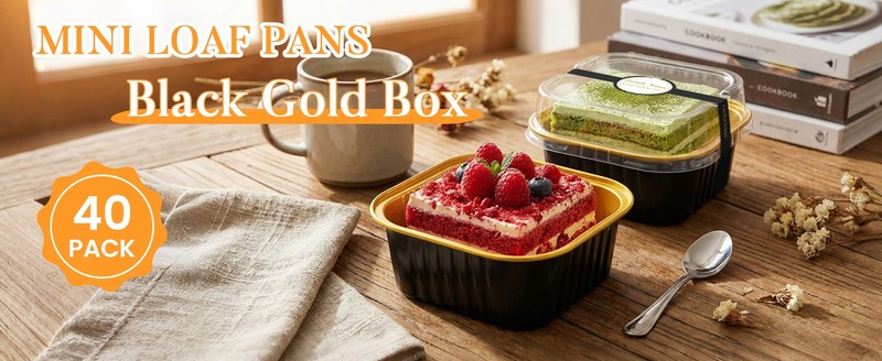 40 Pack Mini Cake Pans with Lids, 5oz Square Aluminum Foil Baking Cups with gallery