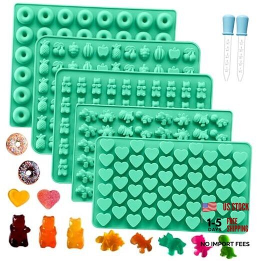 Silicone Gummy Molds Set of 5, Candy Molds Silicone 5 Set with Gummy Fruit Mold