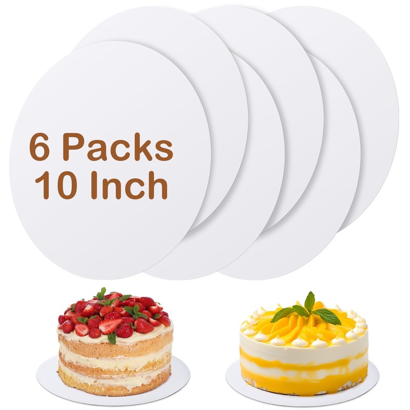 6 PCS White Cake Boards 10 Inch Round Cardboard Bases Waterproof Oil Proofing