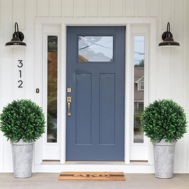 Grewyear Artificial Green Boxwood Topiary Ball Bush For Outdoor Spike Set Of 2 gallery