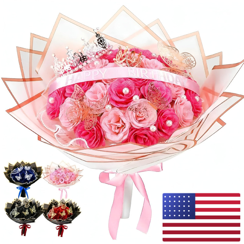 Thiccywoov 36 Pcs Glitter Roses Bouquet Graduation Artificial Rose Diy Flower