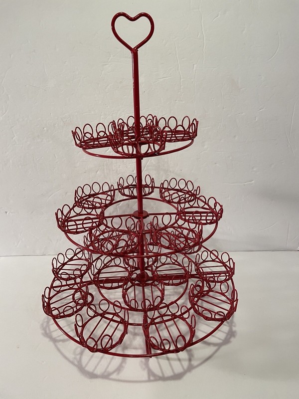 Christmas Red Cupcake Stand Wire Tower Rack 3 Tier Heart Valentines