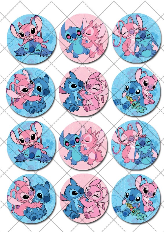 Stitch & Angel Pre-cut Edible Cupcake or Cookie Toppers gallery