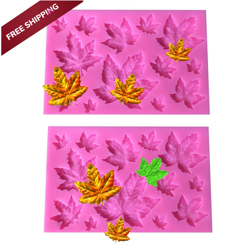 2 PCS Maple Leaf Silicone Mold Fondant Mold, Resin Sugarcraft for Pink