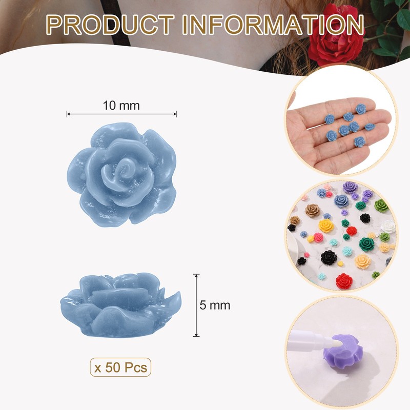50 Pcs Blue Resin Rose Flower Beads, 10mm Flatback Flower Charm gallery